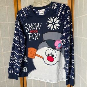 Frosty the Snowman Christmas Fleece with Snowflake Print Pajama Top, S